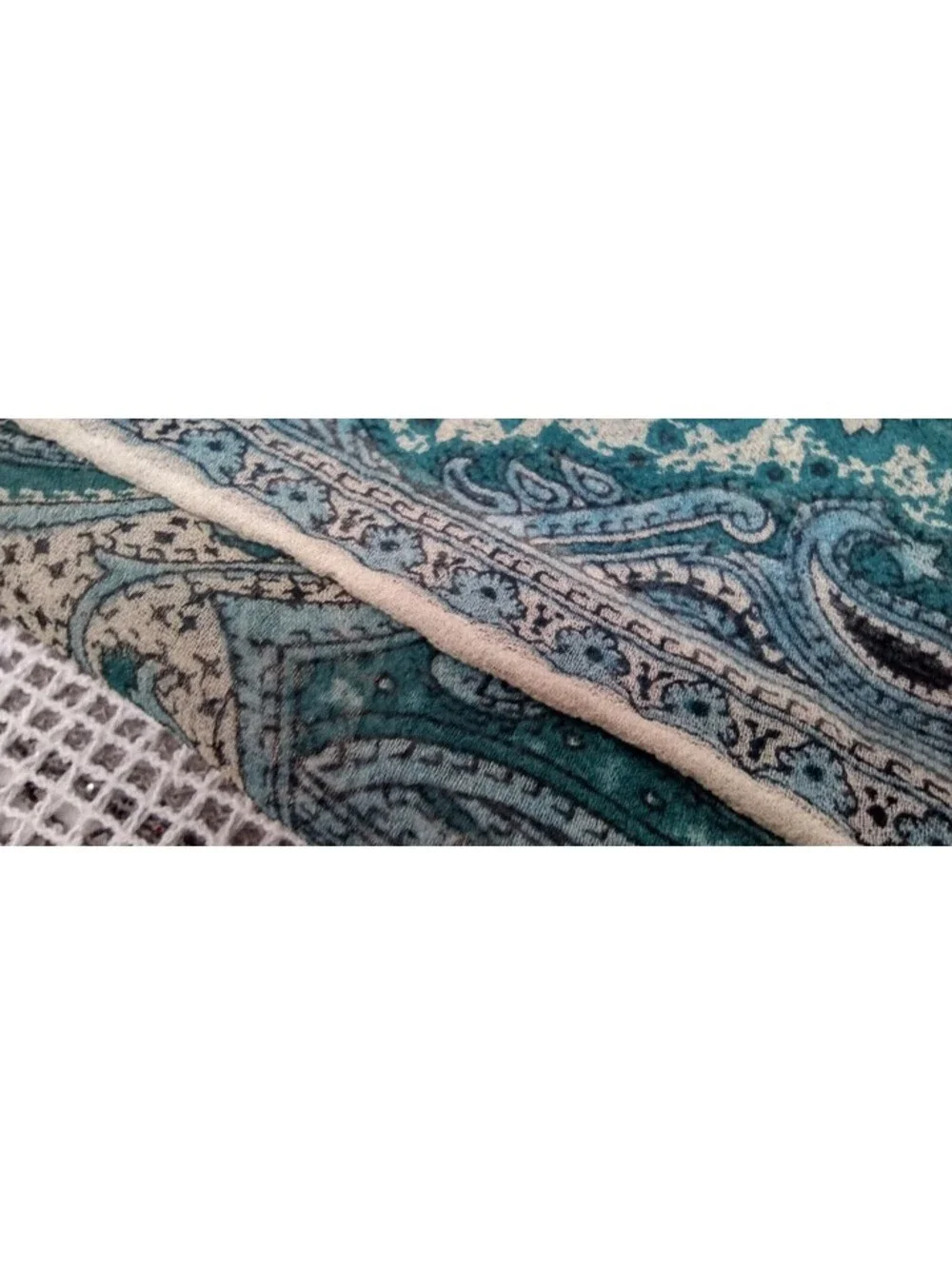 Vintage 50s 60s Silk Chiffon Scarf  Big Indian Paisley Teal Green Wide Oblong